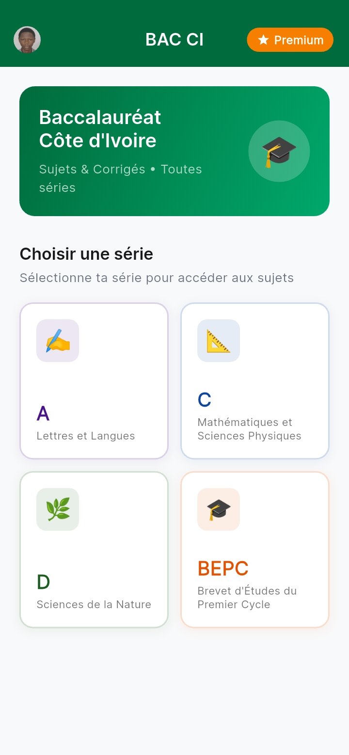 Écran d'accueil — choisir une série