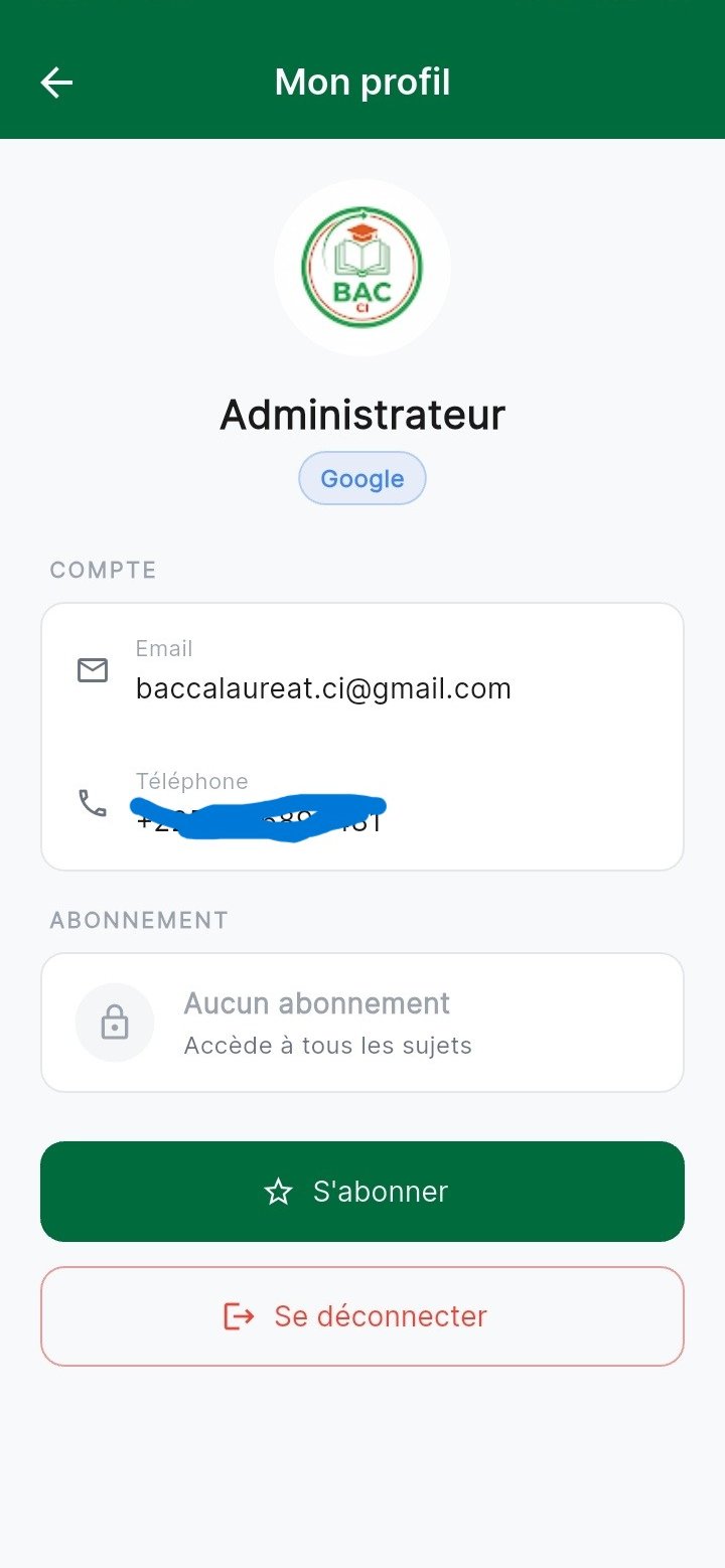 Écran profil et abonnement